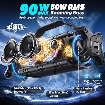 W-KING 90W Max Bluetooth Hoparlör, IPX6 Su Geçirmez Taşınabilir Kablosuz Bluetooth Hoparlör, 50W Derin Bas Yüksek Açık Hoparlör, 40H Çalma Süresi/Stereo Eşleştirme/TF Kart/AUX/NFC