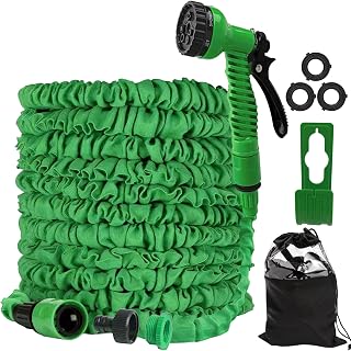 kitsky Expandable Garden Hose 50FT - Flexible Hose Pipe with Spray Gun. Ideal for Gardening, Watering, and Cleaning. Connector and Attachments Included(50FT, Green)