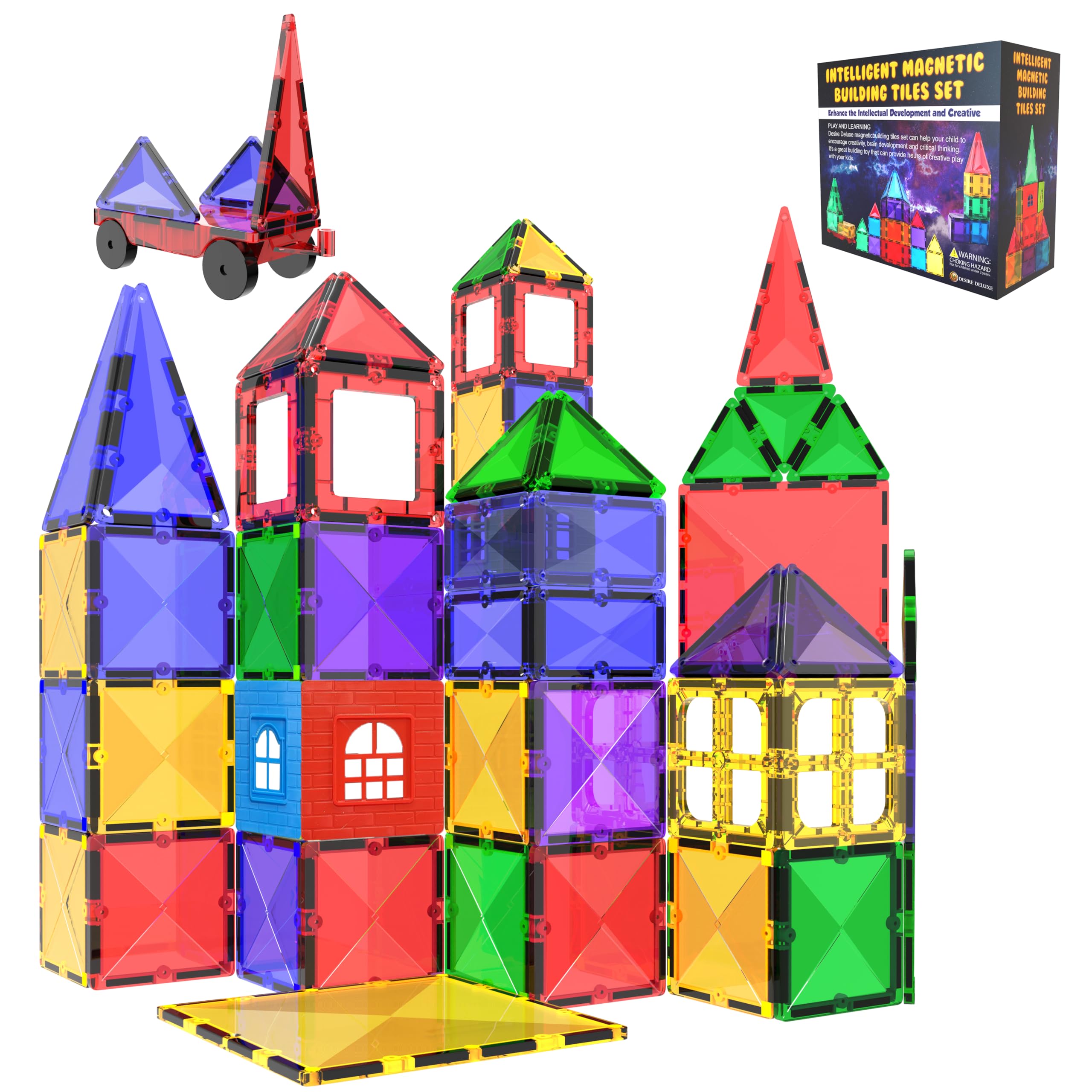 Desire Deluxe Set tessere magnetiche - Gioco Educativo per bambini e bambine - Età 3 4 5 6 7 anni - Impara con le costruzioni - 57 pz