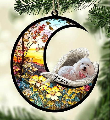 Miniatura 377 de Chow Chow Dog Memorial Suncatcher, adorno de Navidad Chow Chow con nombre, atrapador de pérdida de mascotas, regalos para los amantes de los perros
