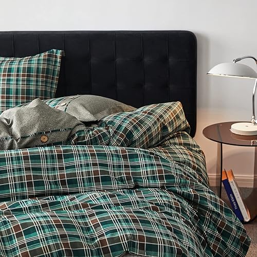 Miniatura 8 de Simple&Opulence Juego de funda de edredón de franela 100% algodón, cuadros de búfalo blanco y negro, juego de ropa de cama de 2 piezas que incluye 1