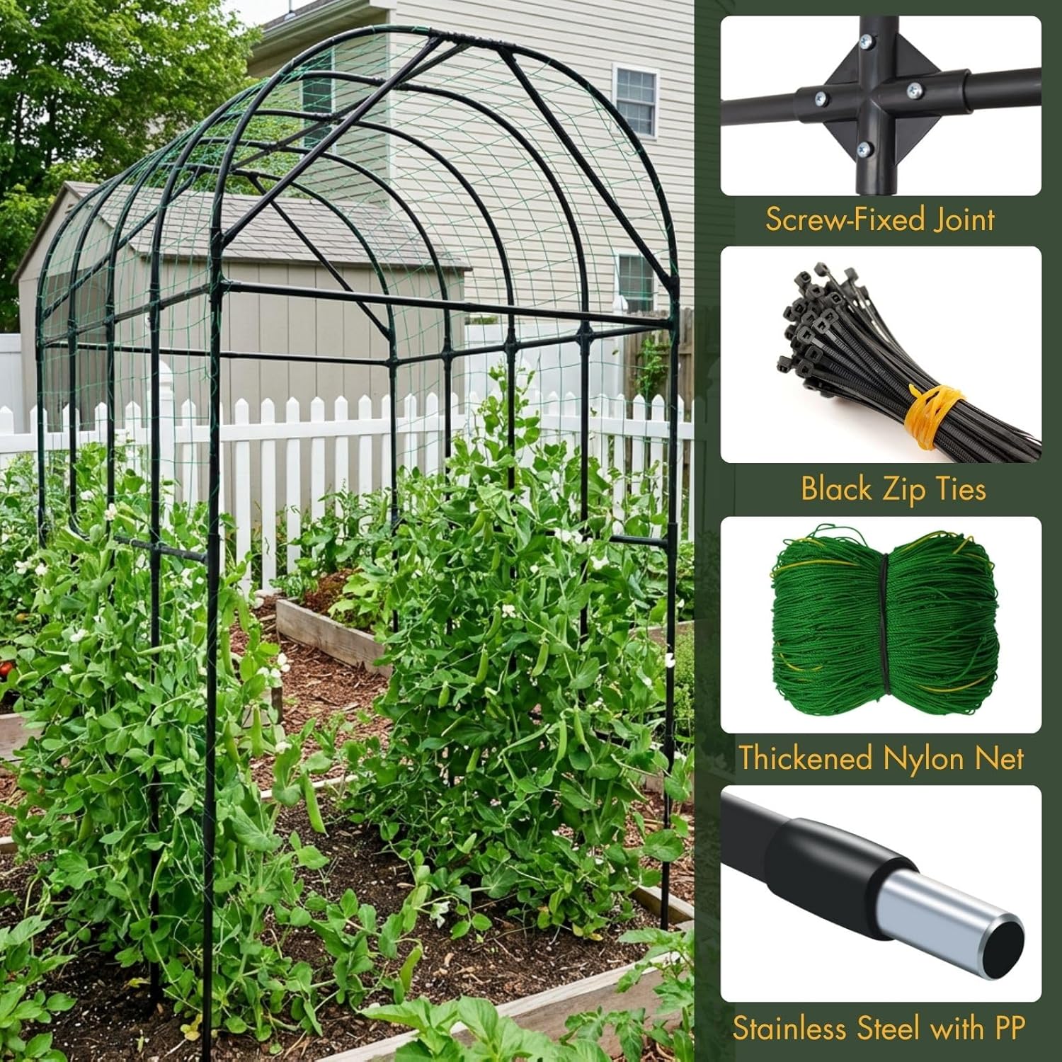 Garden Trellis Arch 7FT Tall – Plastic Coated Metal Arch Trellis for Climbing Plants Outdoor, Weather-Resistant Steel Garden Arch for Vegetables Cucumber Tomato, Raised Bed Trellis