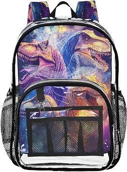 PVC Colorful Dinosaur Cloud Boys Girls School See Through Bag Clear Transparent Waterproof Backpack