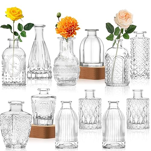 Glass Vase Bud Vase in Bulk Set of 12，Small Vintage