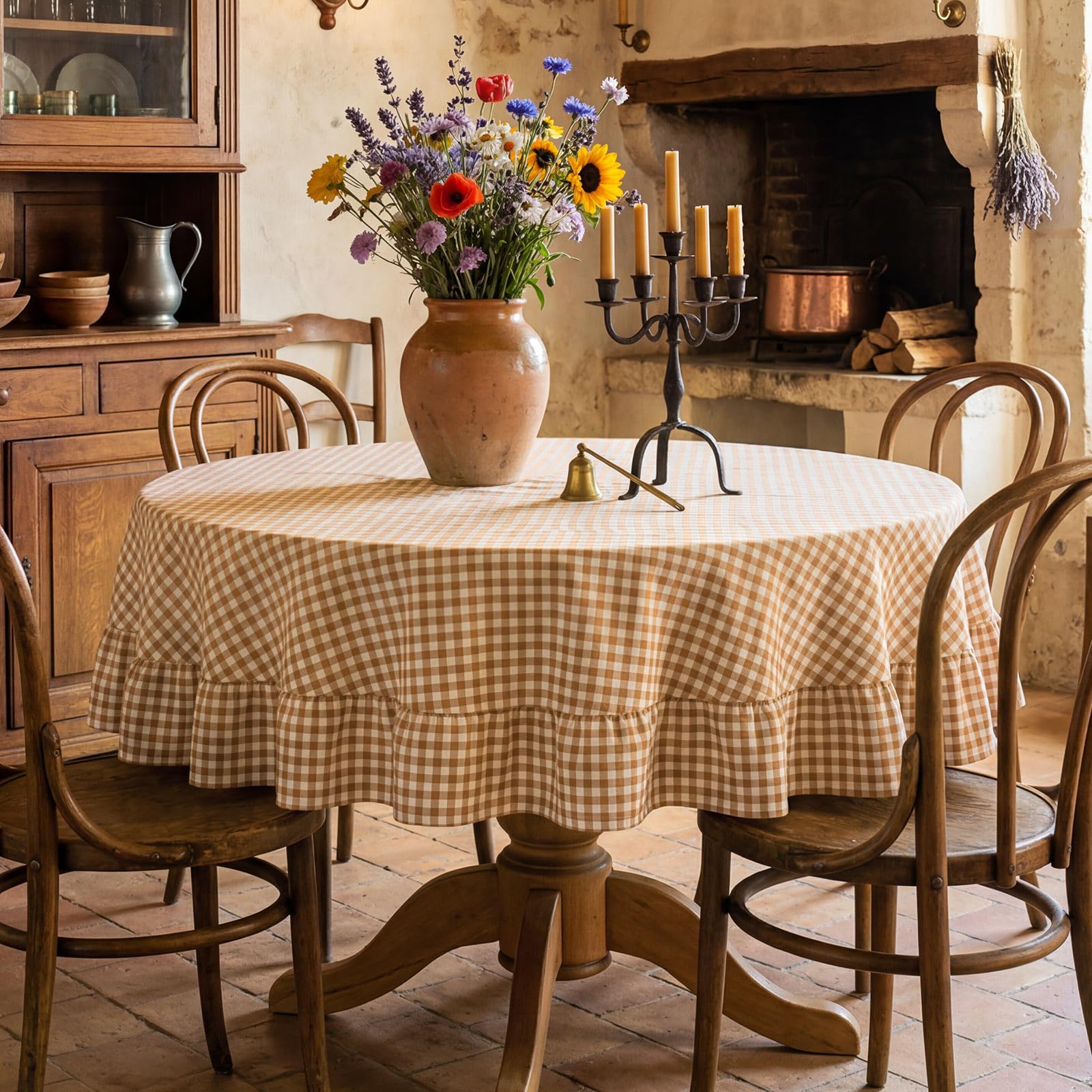 Mindsoft Gingham Ruffled Tablecloth