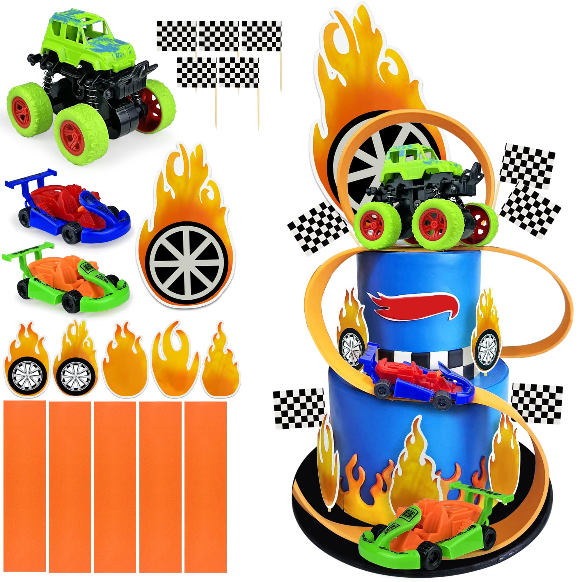 Photo 1 of 19PCS Truck Cake Decorations Trucks Race Cars Cake Topper For Truck Themed Racing Car Party Decoration Supplies