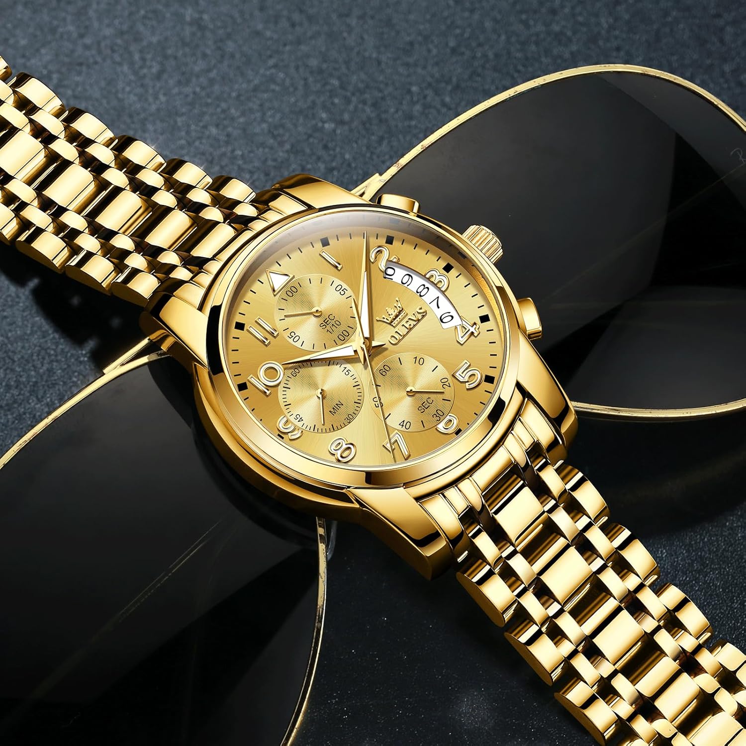 OLEVS Men's Stainless Steel Chronograph Watch, Large Face Multifunction Analog Quartz Dress Watches, Easy to Read Luminous Hands Waterproof Calendar Date Mens Wrist Watch - Image 7