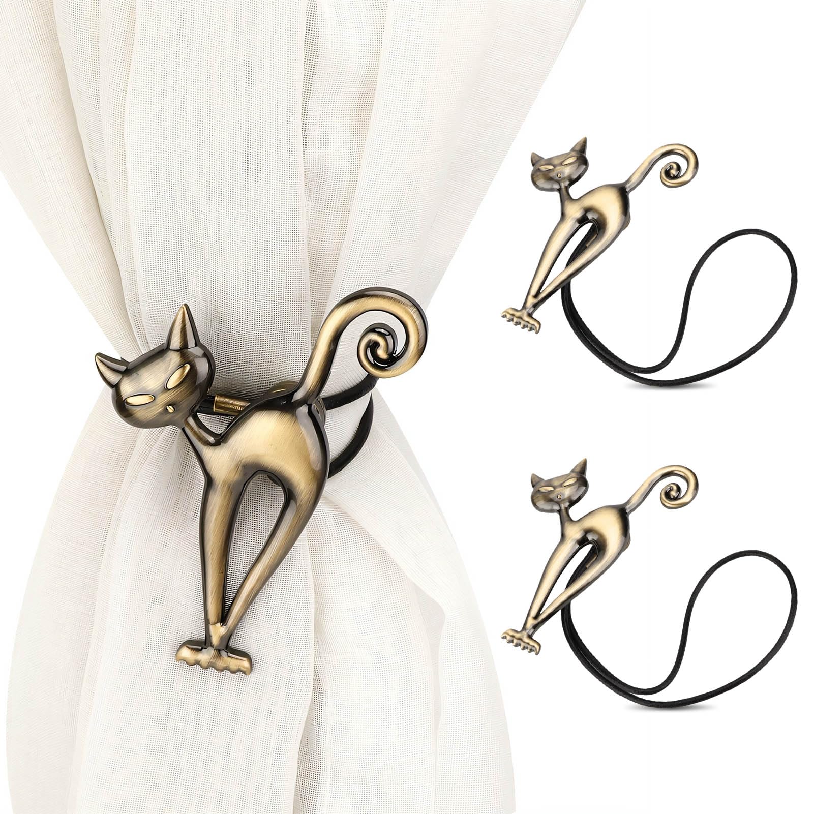 2PCS Magnetic Curtain Tiebacks, Curtain Holders Curtain Holdbacks Curtain Tie Backs Cat Curtain Tiebacks Curtain Clips for Drapes(Bronze)