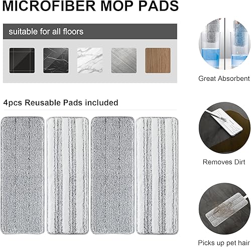 Miniatura 5 de BOSHENG Trapeador y cubo con juego de escurridor, trapeador de piso plano y cubo, con 2 trapeadores y 4 paños de limpieza de microfibra para
