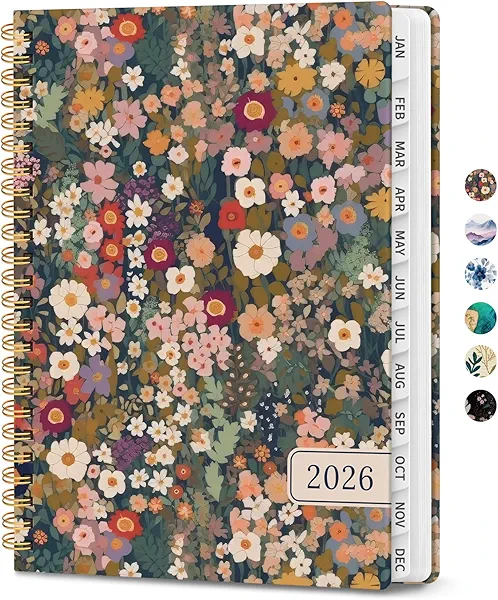 2026 Planner, Weekly and Monthly Planner for Women, January 2026 - December 2026, Hardcover 2026 Calendar Planner Book with Tabs, Inner Pocket, Spiral Bound, Perfect for Office Home School Supplies - A5 (6.3" x 8.5"), Petals