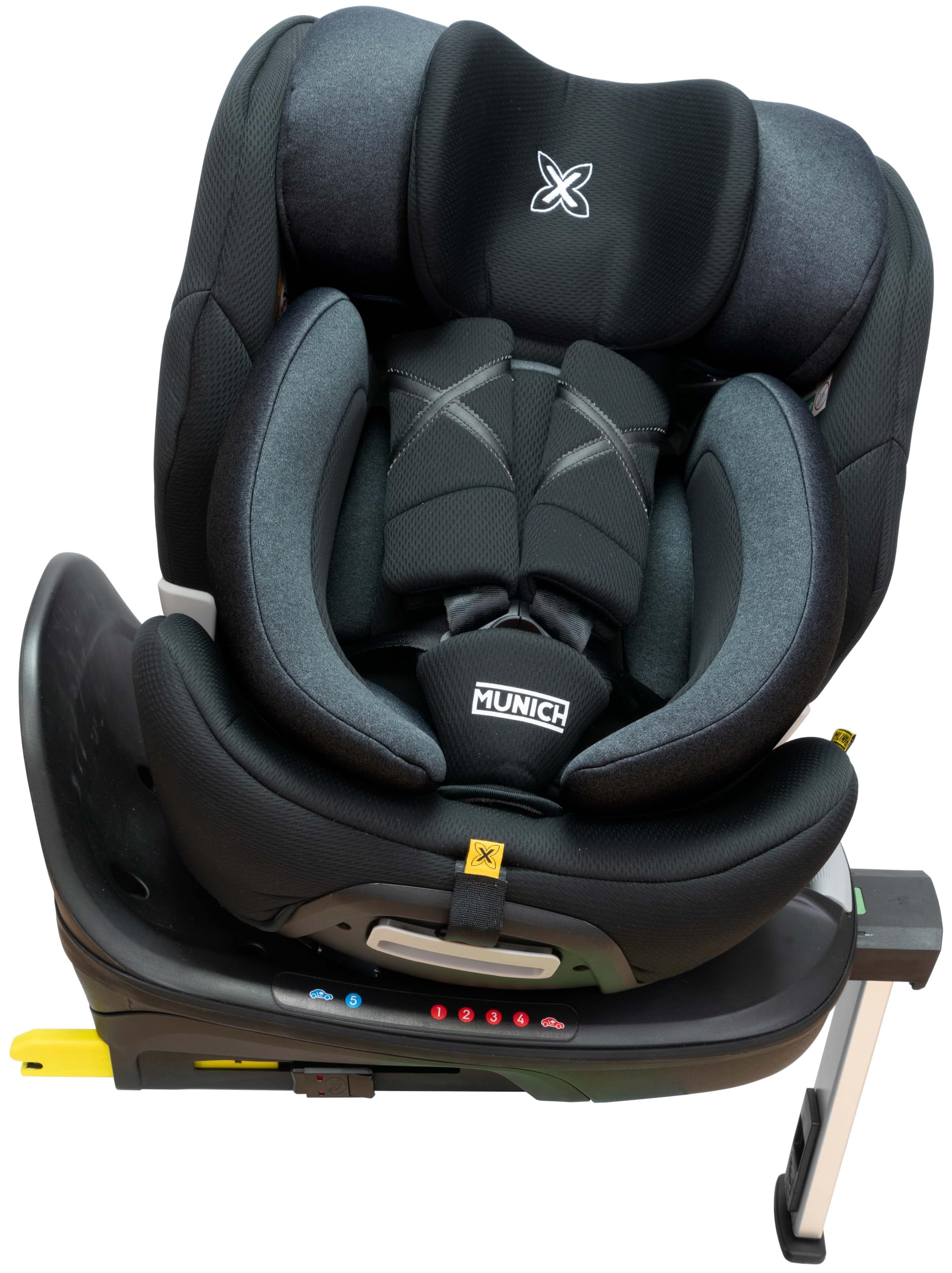 MUNICH Silla de coche bebé Mun60 giratoria 360º con isofix y support leg, multiedad para niños 40 a 150 cm (0 a 12 años) reclinado óptimo para el bebé, SPORT&FASHION, Color Dark Grey