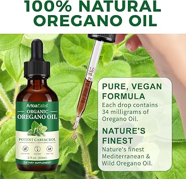 Oregano Oil Liquid Drops,Premium Oregano Oil Supplement with Carvacrol, 60ml Vegan Oregano Oil for Immune Support,Digestive Health & Natural Protection