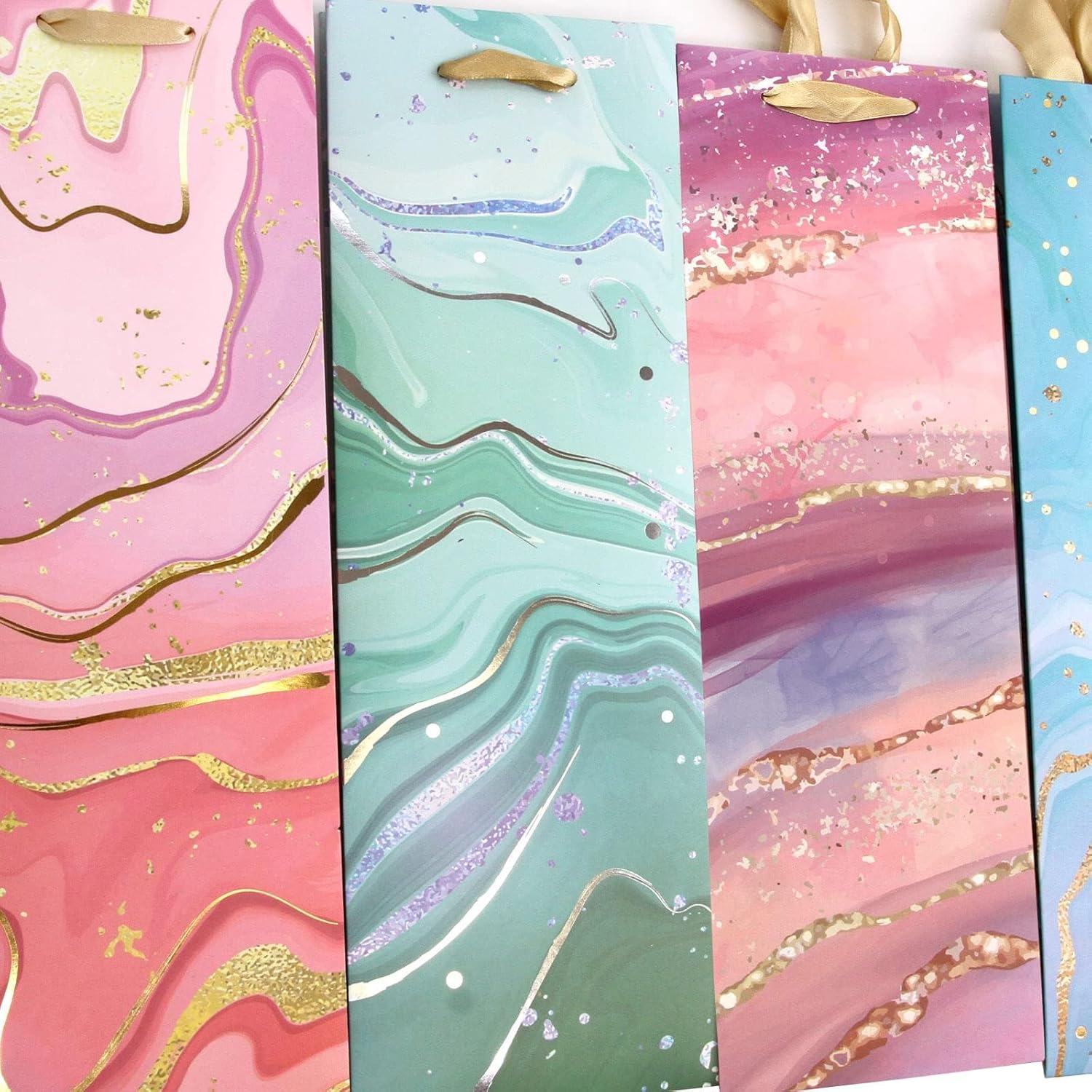 ceiba tree Wine Bottle Bags Holiday Paper Bags Set Home Wedding Birthday Party Favor Reusable Marble Gold Foil Wine Bottle Wrapping Bags with Handles 12Pcs - Image 6