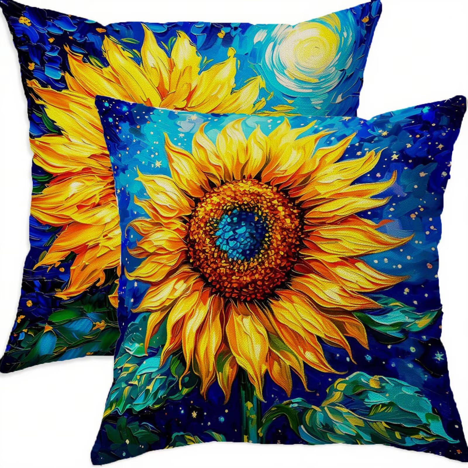 Housse coussin 65x65cm automne imperméable lin taie oreiller canapé patio lot de 2 tournesol