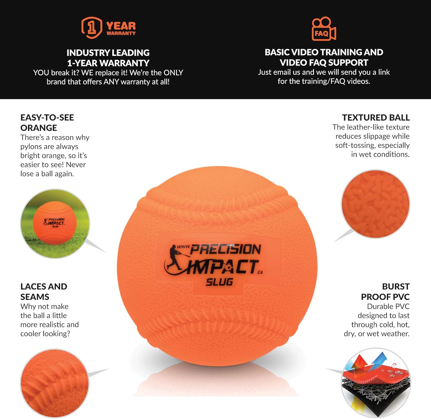 Precision Impact Slugs with Seams: Heavy Weighted 15oz Baseballs for Hitting; with 1-Year Warranty (6-Pack) : Sports & Outdoors