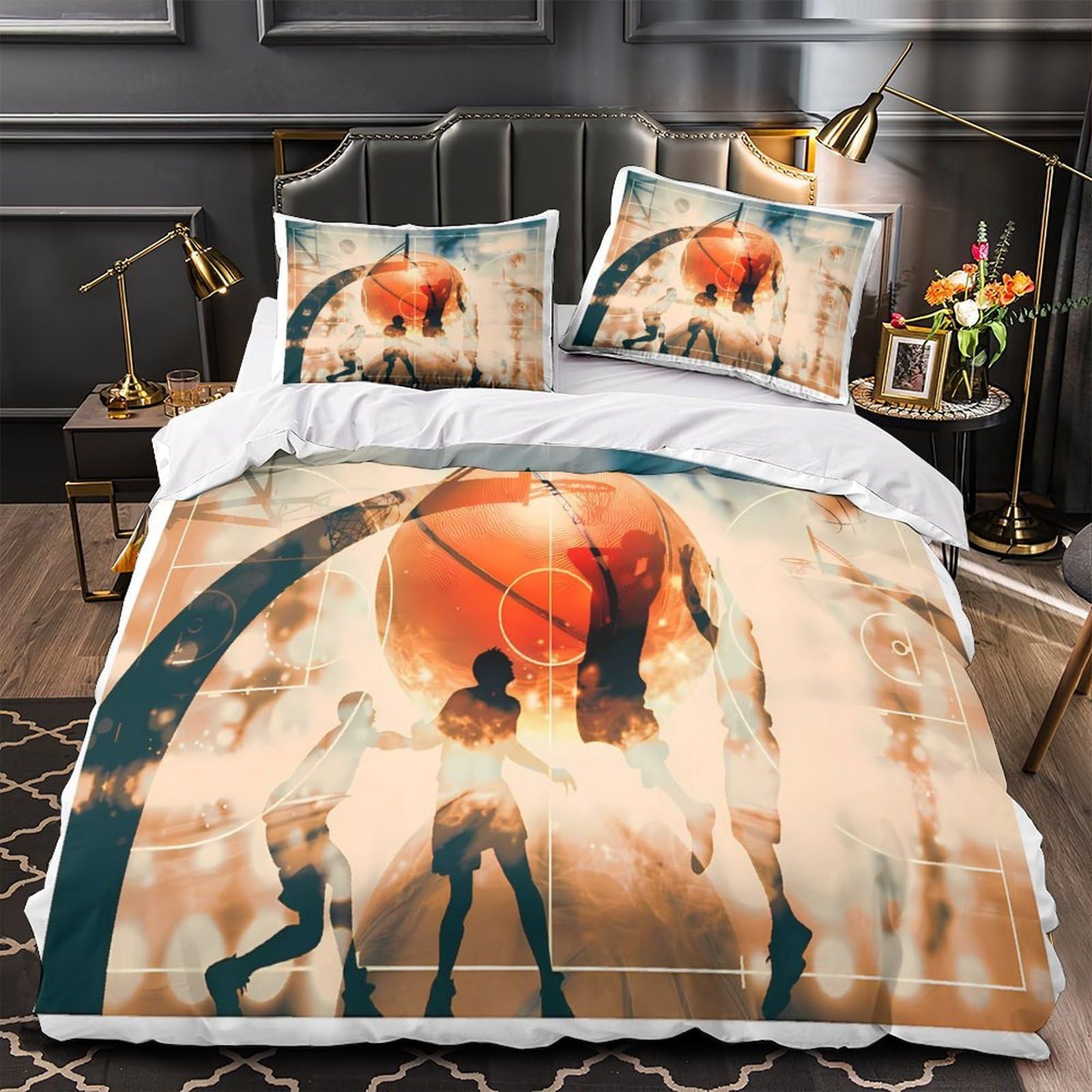 Housse de couette basketball hypoallergique parure lit fermeture eclair