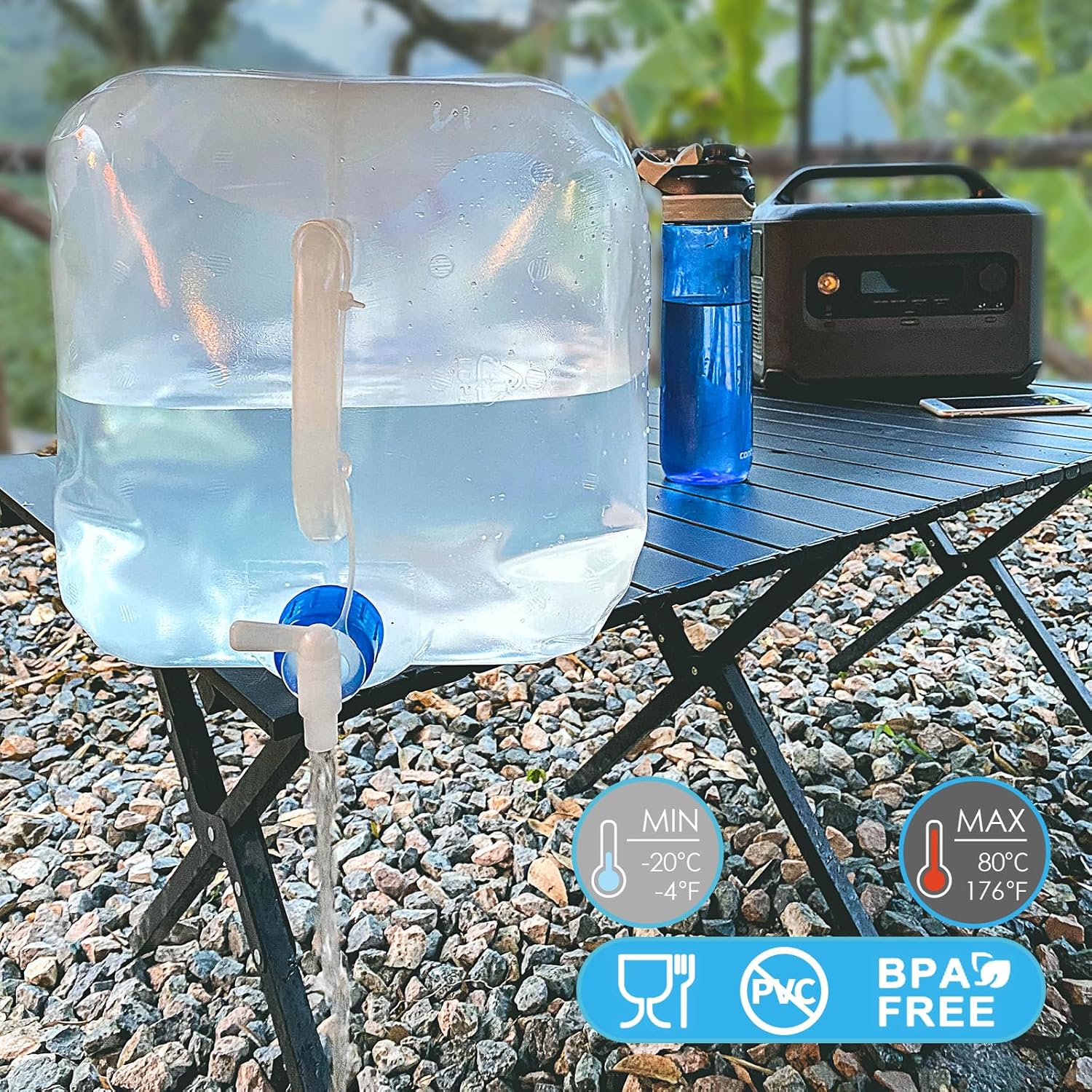 Collapsible Water Container Jug with Spigot, 2 Packs 5.3 Gallon BPA Free Camping Water Storage Carrier for Outdoor Hiking Backpacking & Emergency Survival Kit, Foldable Portable Canteen - Image 3