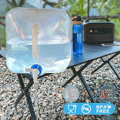 Miniatura 4 de Contenedor de agua plegable, 5.3 galones, sin BPA, con espiga, para camping, mochilero, senderismo, al aire libre y emergencia, equipo de