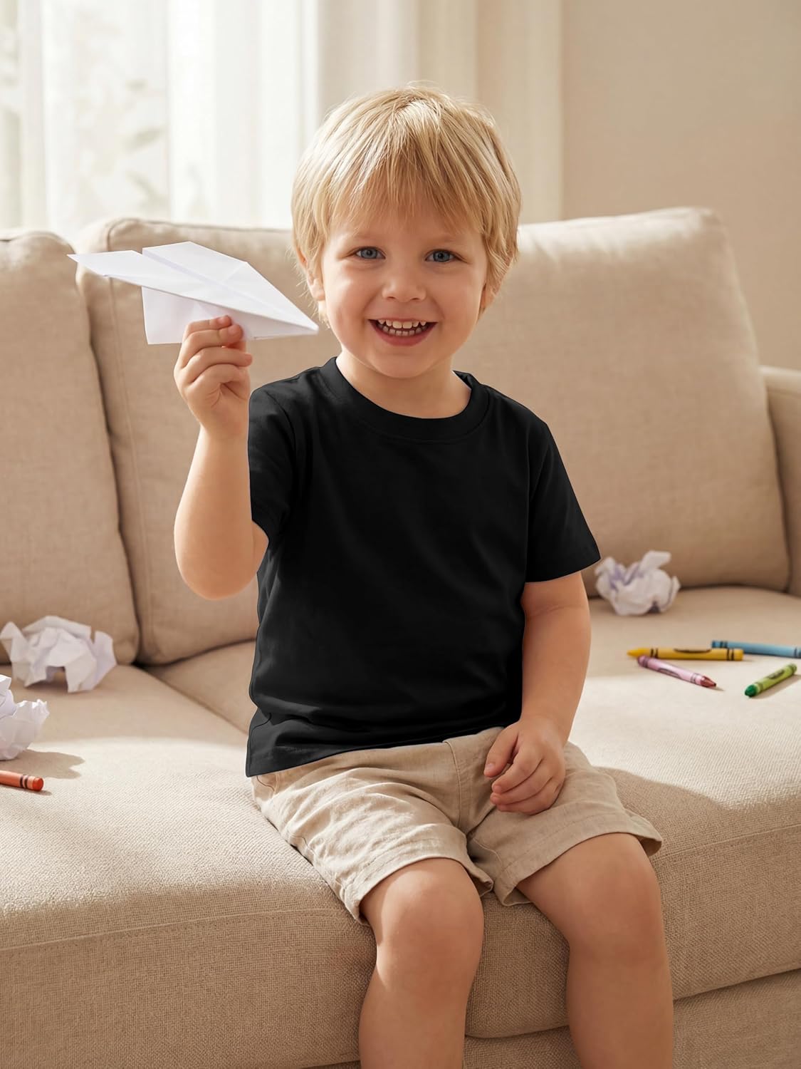 Poroka 6 Pack Baby Toddler Boys Solid Short-Sleeve Tee Shirts Infant Cotton T-Shirt with Crew Neck for Toddlers - Image 2