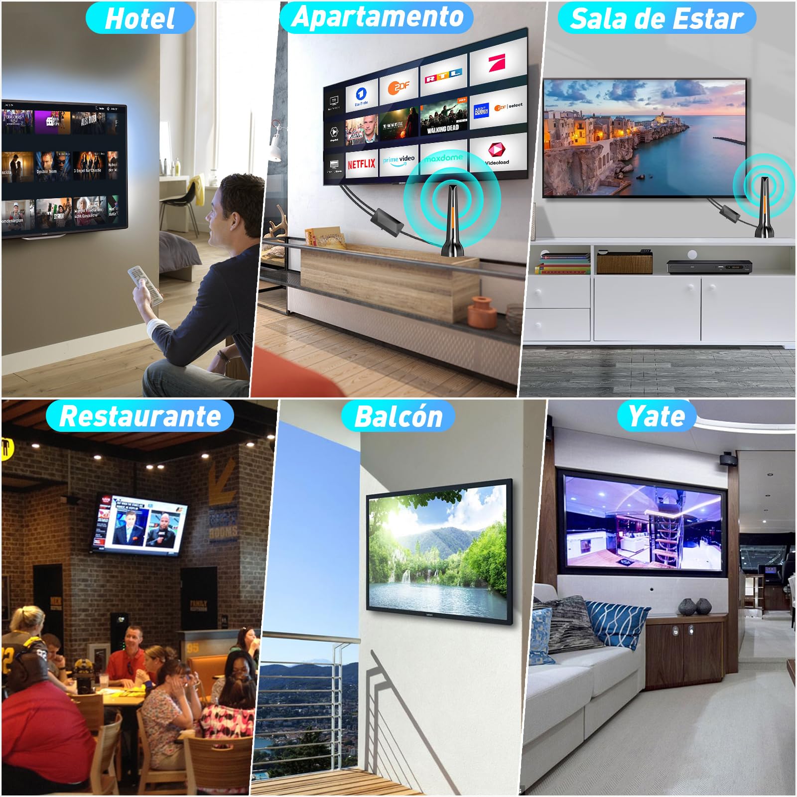 Antenna TV interna, potente antenna TV portatile con amplificatore e base magnetica, 80 KM+ ricezione a lunga distanza, compatibile con 4K 1080P DTMB DVB-T2 DVB-T DVB-T - All TVs