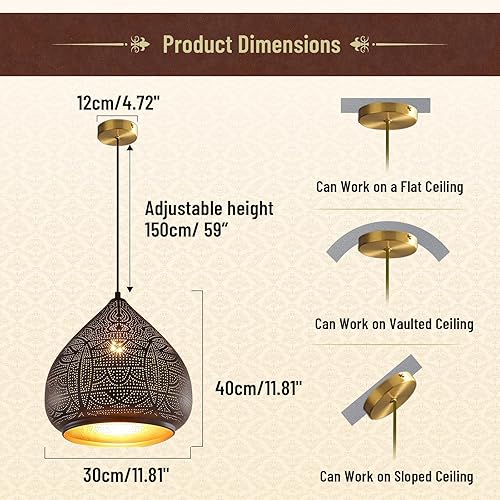 Miniatura 2 de Lámpara colgante vintage negra para casa de campo, luces colgantes de metal de hierro, lámpara colgante de techo retro para isla de cocina, diseño