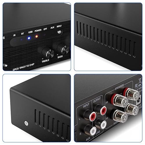 Miniatura 5 de Facmogu AK-3116 Amplificador digital de alta fidelidad, Bluetooth 5.3 200W Dual TPA3116 2 canales 2x100W Clase D receptor estéreo con RCA, USB,