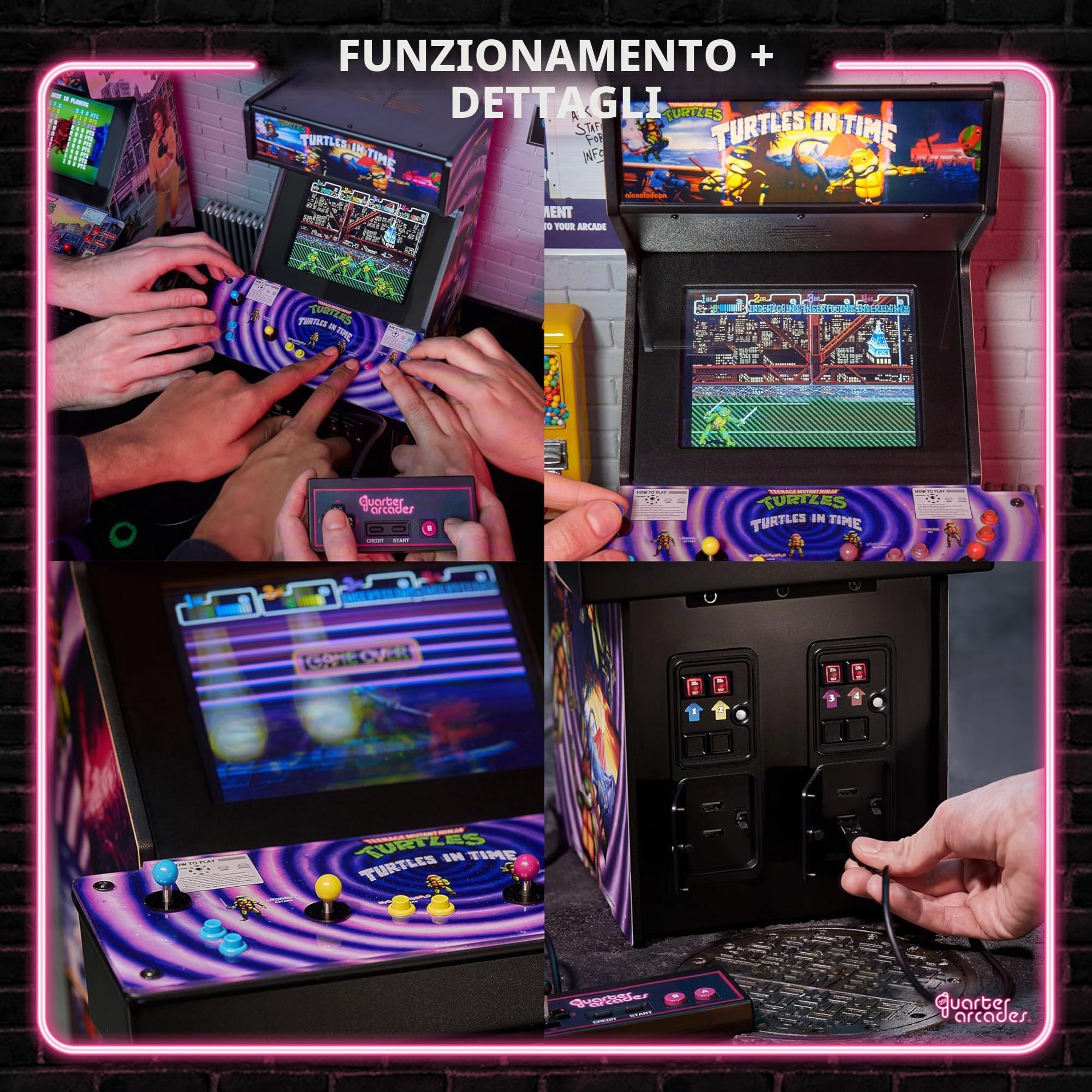 Quarter Arcades Official TMNT Turtles In Time 1/4 Sized Mini Arcade Cabinet by Numskull - Playable Replica Retro Arcade Game Machine - Micro Retro Console