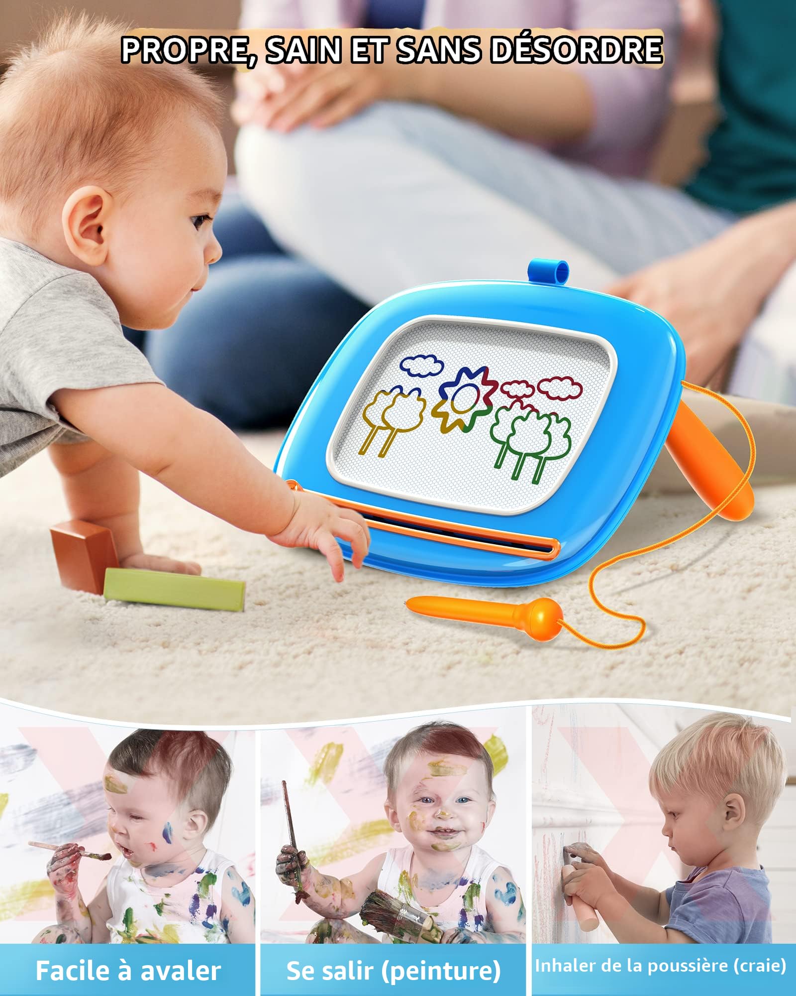 Planche à Dessin Magnétique Bébé 1-2 Ans – Jouet Éducatif Sans Désordre, Pieds Amovibles, Cadeau Fille Garçon