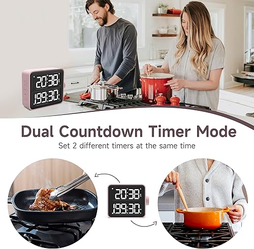 Miniatura 2 de VEWINGL Temporizador digital de cocina dual temporizador de cocción de 2 canales con pantalla grande, parte trasera magnética, alarma fuerte, diseño