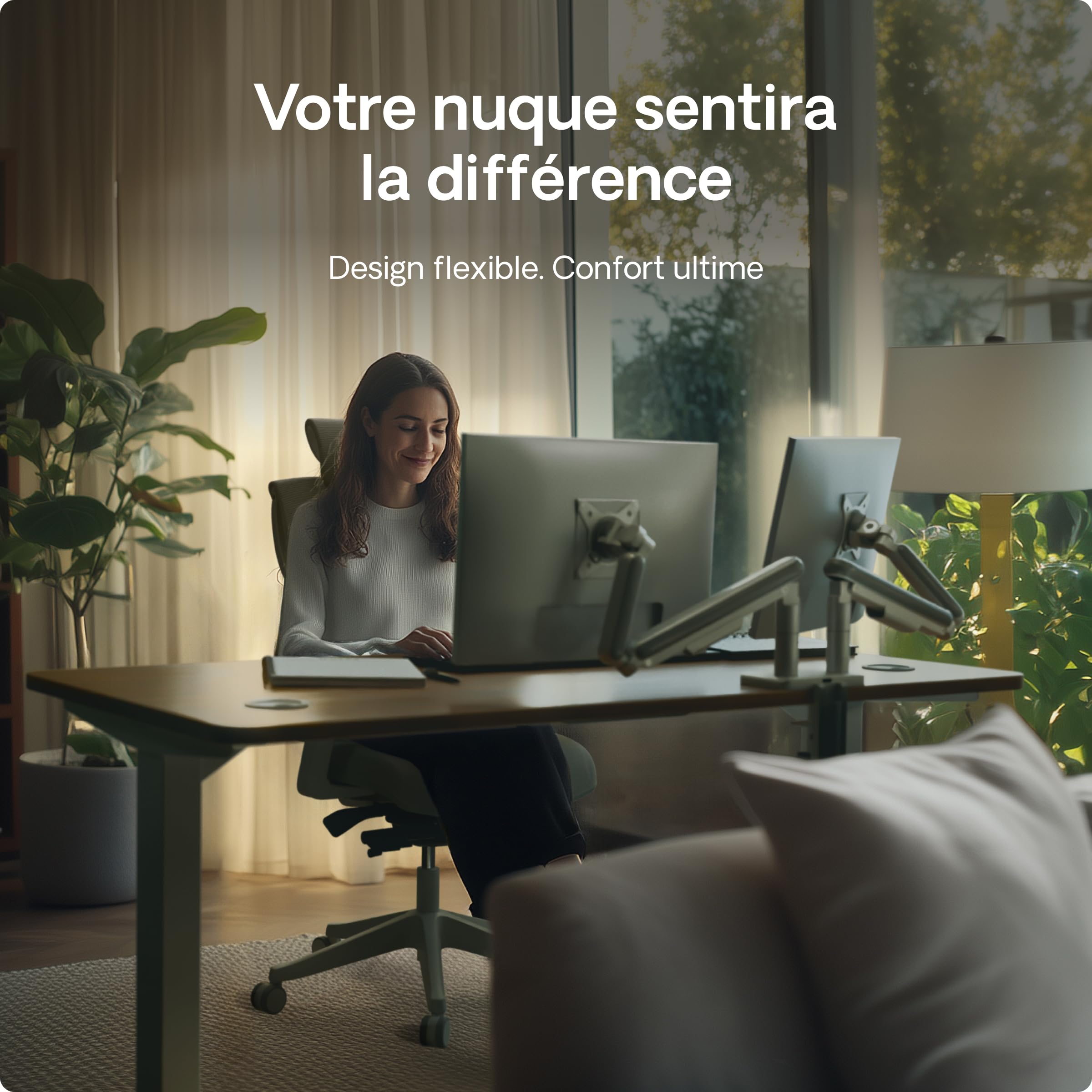 Desktronic Support Double Écran 34" 8kg Rotation 360° Hauteur Réglable VESA 75/100 Blanc