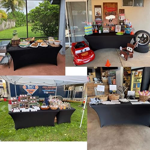 Miniatura 6 de ABCCANOPY Paquete de 2 manteles de elastano de 8 pies, rectangulares, ajustables de poliéster, manteles de poliéster, color negro