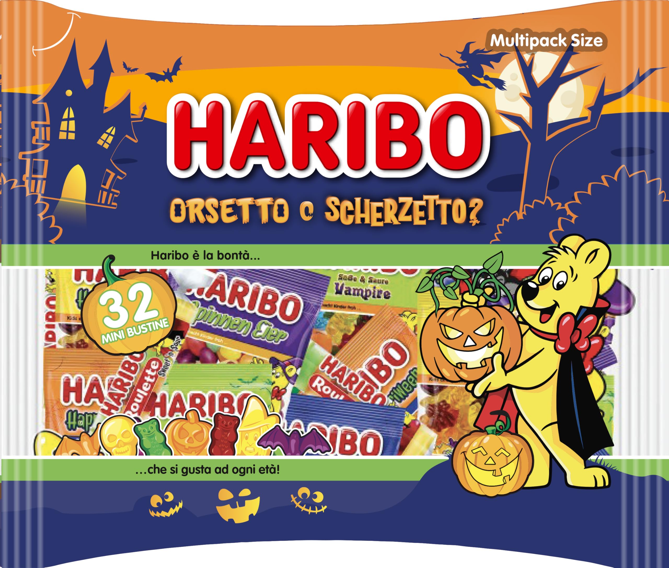 Haribo Halloween Multipack Orsetto o Scherzetto 480 grammi con mini bustine di caramelle gommose