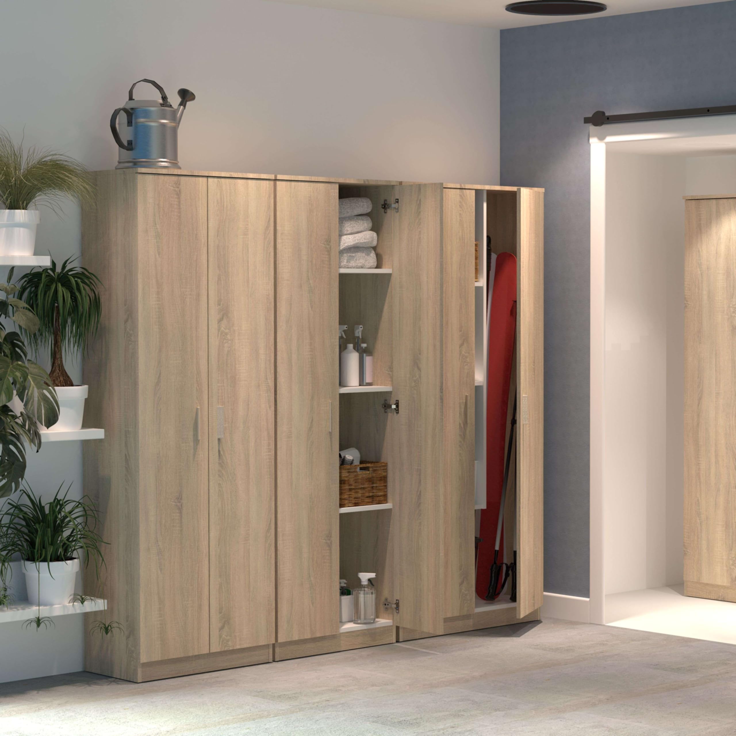 Miroytengo Armario Multiusos Escobero 1 Estante Superior Regulable en Altura Color Roble Cambrian 180x80x35 cm