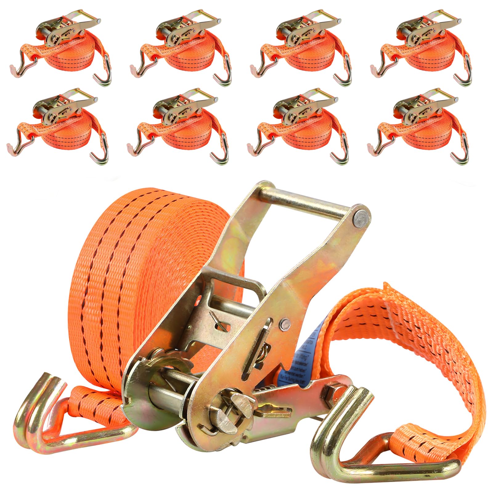 Baketron Spanngurte mit Ratsche und Haken - 6m 3000kg 40mm - 8 Stück - Ratschen Set - Ratschengurt 2-Teilig - Spanngurt Orange - Zurrgurte für Ladungssicherung - TÜV/GS Geprüft