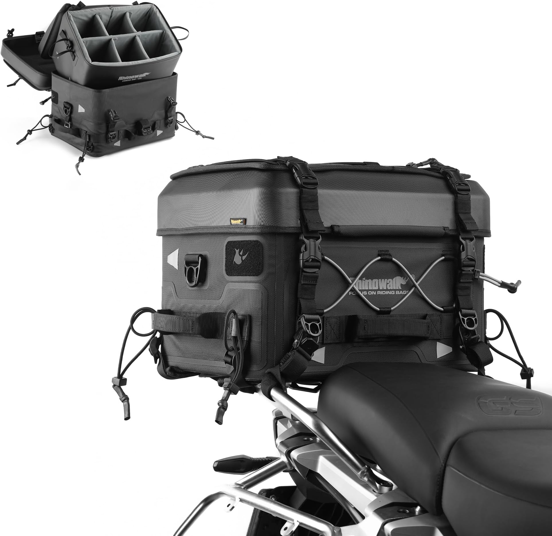 Motorcycle Tail Bag with Camera Insert Waterproof Modular Storage for Photography Gear and Everyday Use (Combo MFT2301: 36L Hard Shell Case + 22L Shockproof Camera Insert)