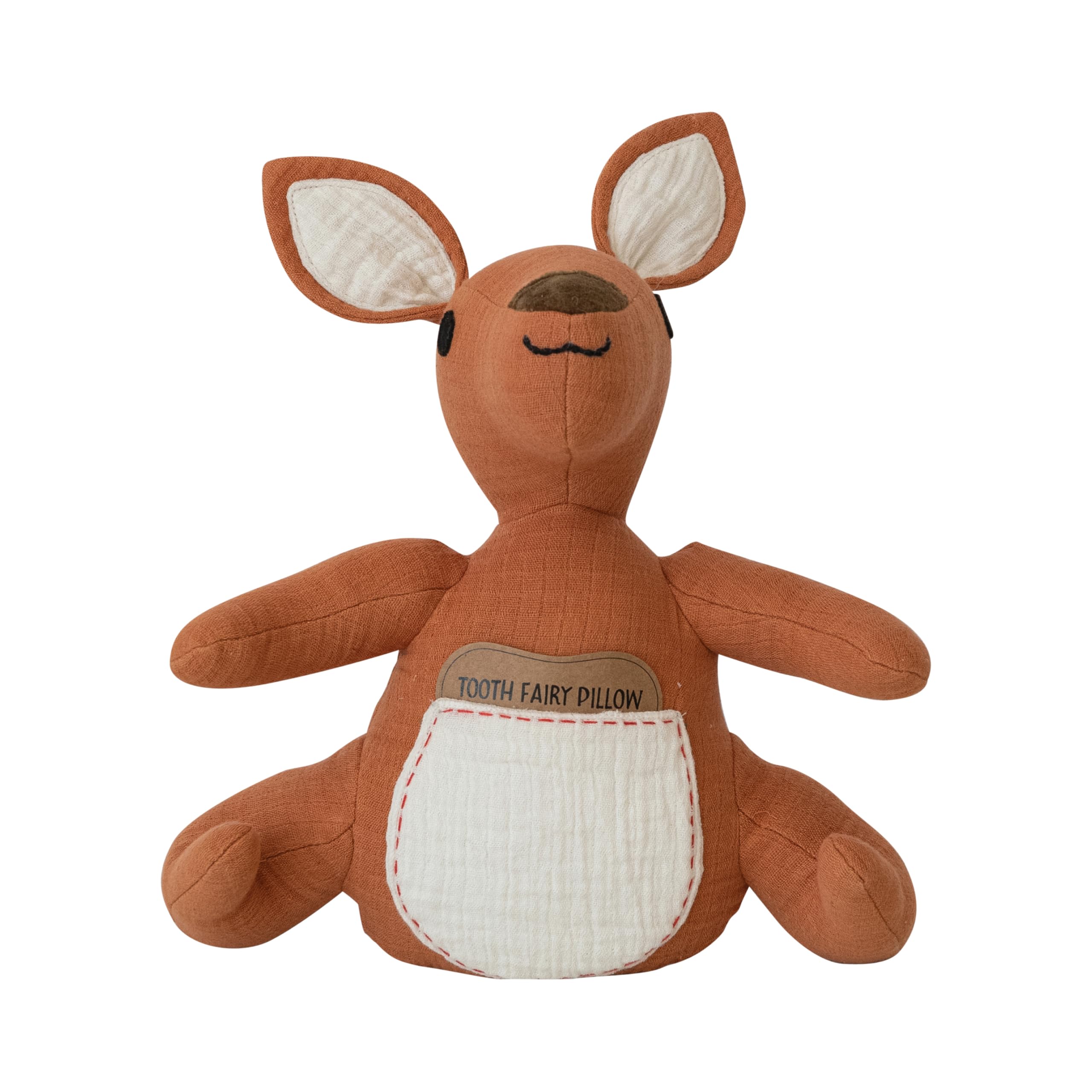 Creative Co-Op Kangaroo Cotton Double Cloth Tooth Fairy Pillow with Hand-Embroidery Brown and Natural