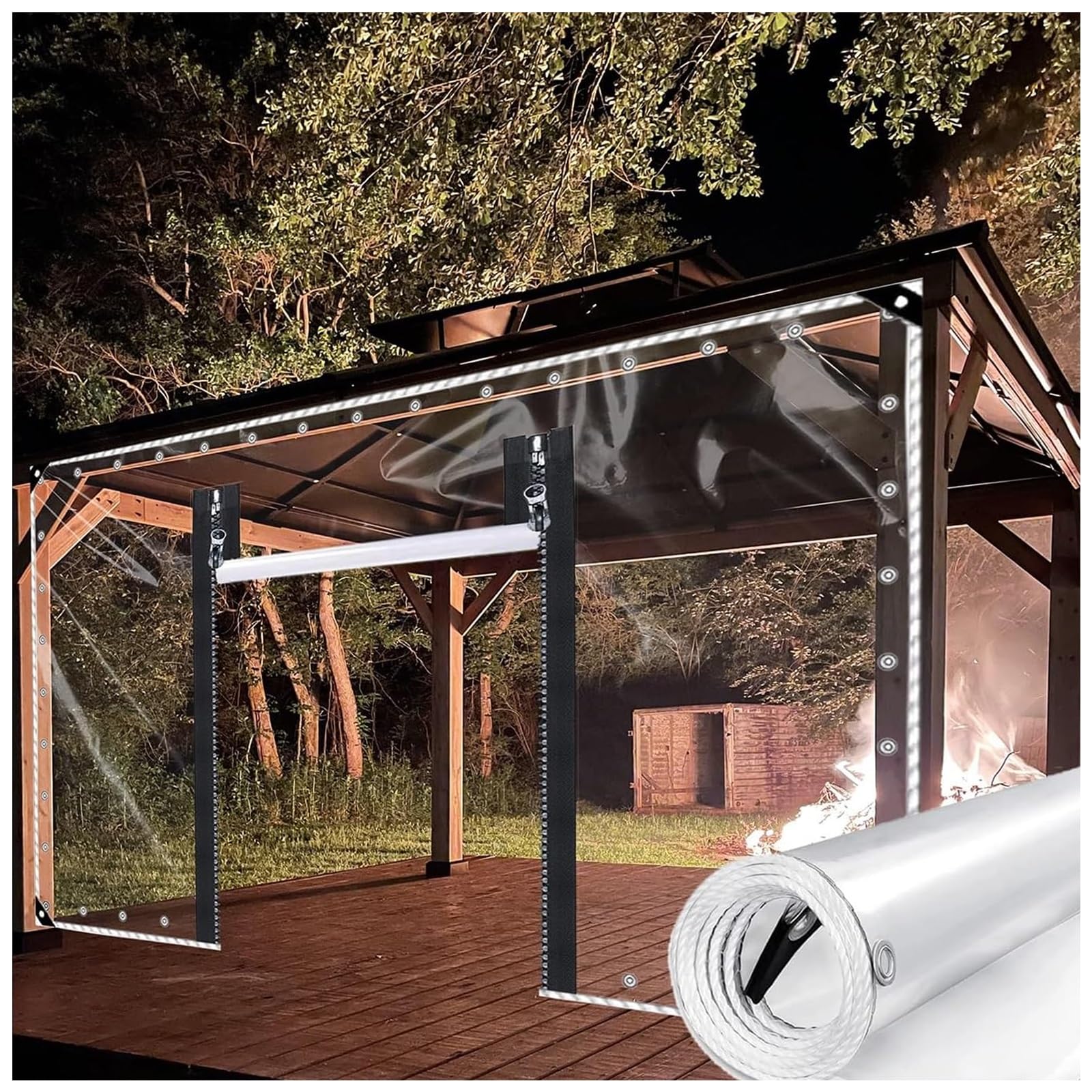 Juccjuxin One Color Pvc Tarpaulin Outdoor Windproof Transparent Tarp Cover, Clear Tarp Heavy Duty Waterproof Clear Tarp With Grommets, For Patio Porch Enclosure Garden Chicken Coop(H3xw4m/H9.8xw13.1ft)