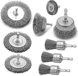 Wire Brush for Drill Set 9Pcs,Abrasive Wire Wheel for 1/4 Inch Hex Shank, Wire Cup Brush for Drill, Coarse Crimped Carbon Steel Wire Brush Set for Removing Paint and Rust