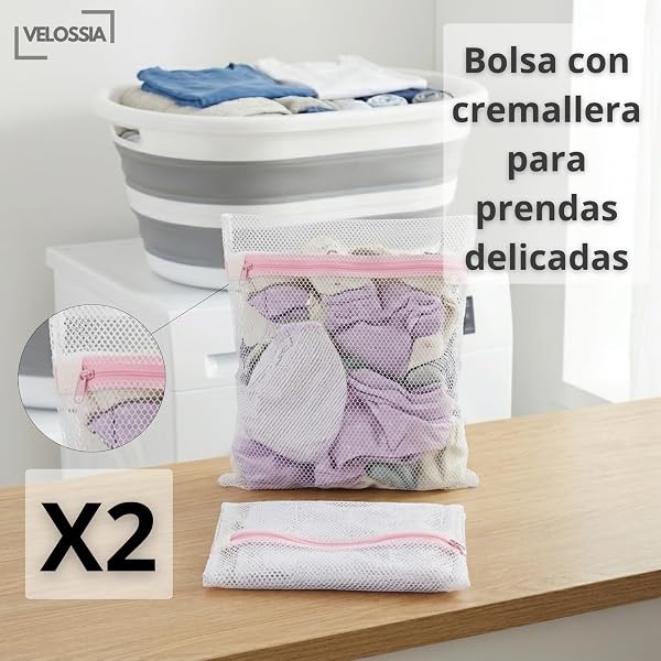 VELOSSIA Barreño Plegable 35L Silicona Resistente con Asas, Cubo Plegable Ropa, Cesto Ropa Multiusos, Incluye 2 Bolsas Delicadas, Cesta Colada, Baño, Camping, Lavado a Mano (35 L.) - 4