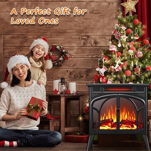 Miniatura 9 de Rintuf Calentador eléctrico de chimenea, estufa infrarroja de 1500 W con llama realista 3D, calentador eléctrico independiente de 5100 BTU con