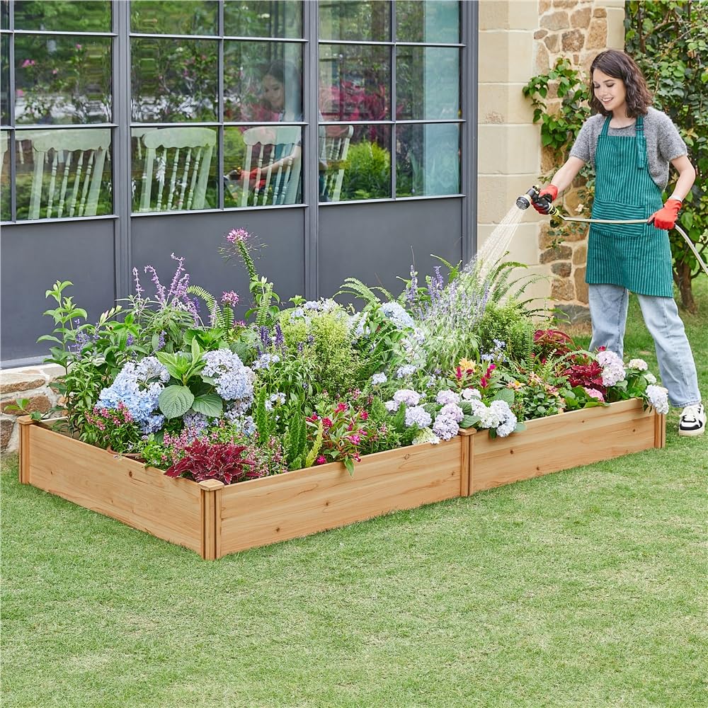 Yaheetech Huerto Urbano Terraza Cama Elevada de Jardín Kit Jardineria Exterior de Madera para Jardín Patio Invernadero Terraza 241,5 × 124,5 × 27 cm