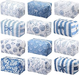 Hillban 12 Pcs Ocean Quilted Cosmetic Bag Bul...