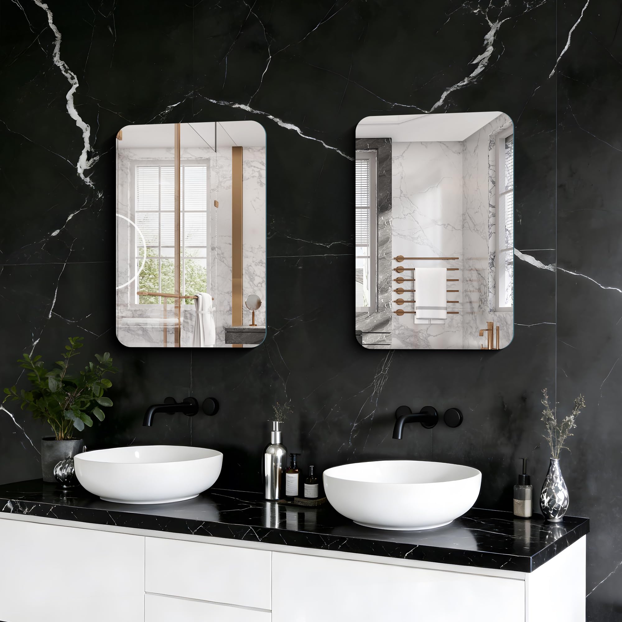 KOCUUY Espejo de baño Rectangular sin Marco, Espejo de Pared de 40 x 60 cm, Espejo con Cristal irrompible, reflexión HD, Esquinas Redondeadas,Adecuado para baños, dormitorios o vestidores.