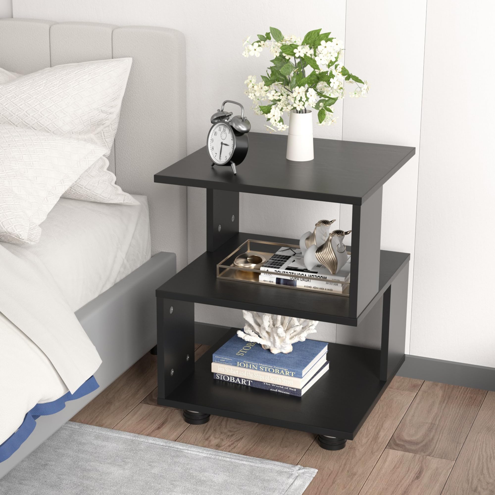 Jerry & Maggie Magic Cube Nightstand Decor, Modern Nightstand for Bedroom, Single Bedside Cabinet, 1 Pack Mid Century Wood nightstand, Black
