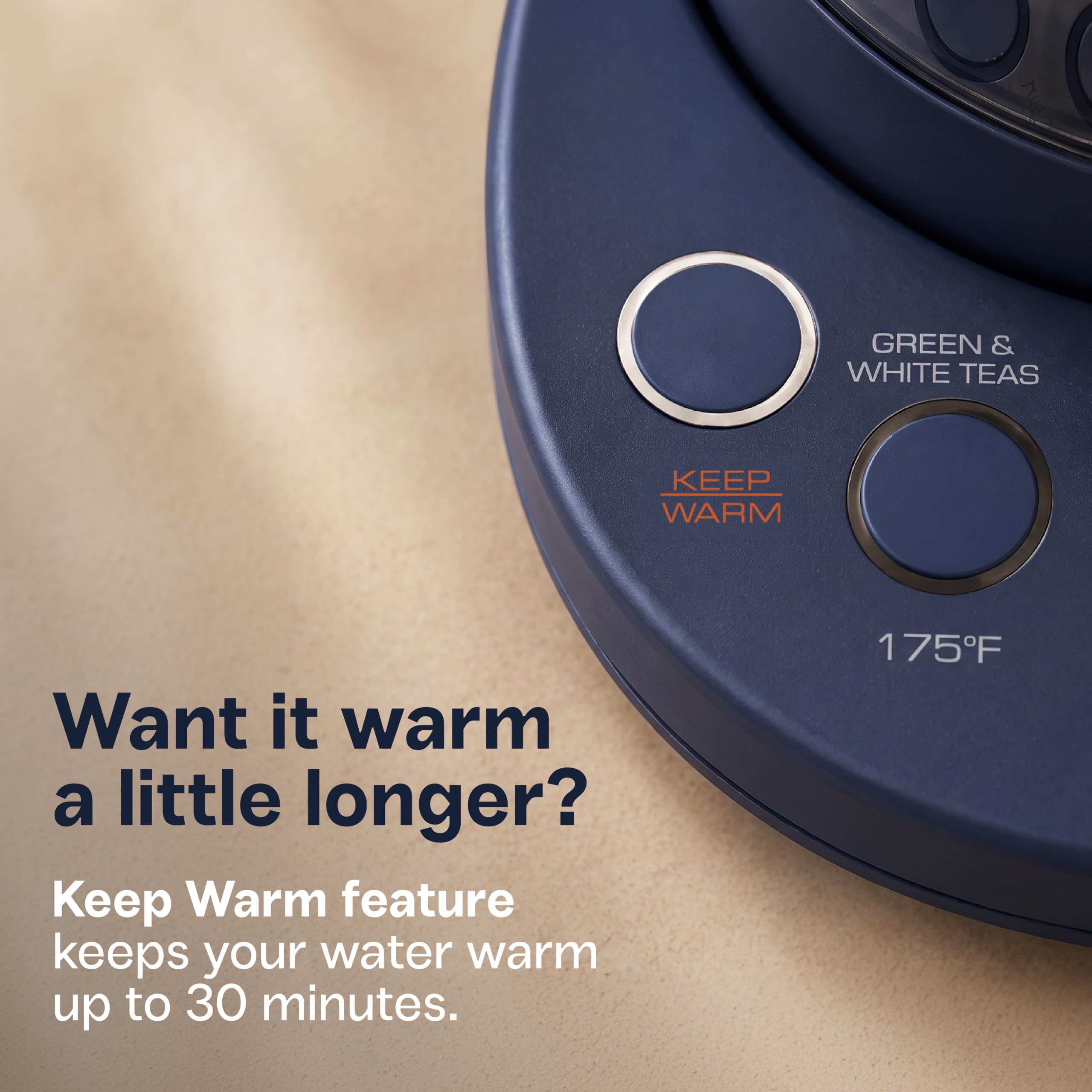 Vianté Hervidor eléctrico con infusor. Sin plástico en contacto con el agua. Tetera caliente con control de temperatura y apagado automático. Capacidad de 1,5 litros | Color azul medianoche