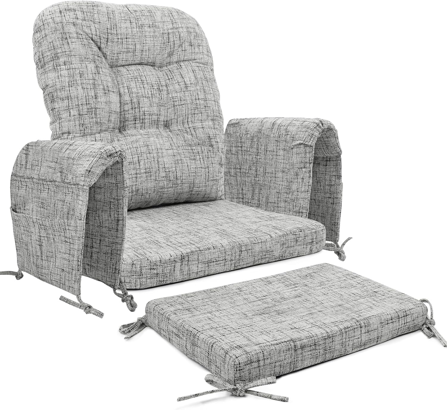 SINOSSO Glider Rocker Cushion Set (5 Pcs), Soft Blended Fabric High-Density Support Foam Seat Cushions with Ties, Fits Rocking Chair/Nursery Glider & Ottoman, Blue