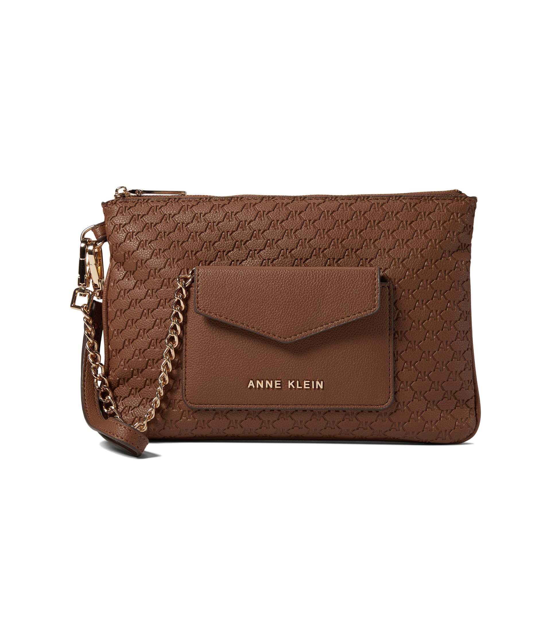 Anne Klein AK 2 Piece Embossed Logo Chain Wristlet, Chestnut