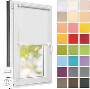 Estika Estor Enrollable sin taladrar - 35 cm x 220 cm - Blanco - instalación con Abrazaderas, Estor para Ventanas de Interior, mampara de privacidad para Ventanas y Puertas de balcón