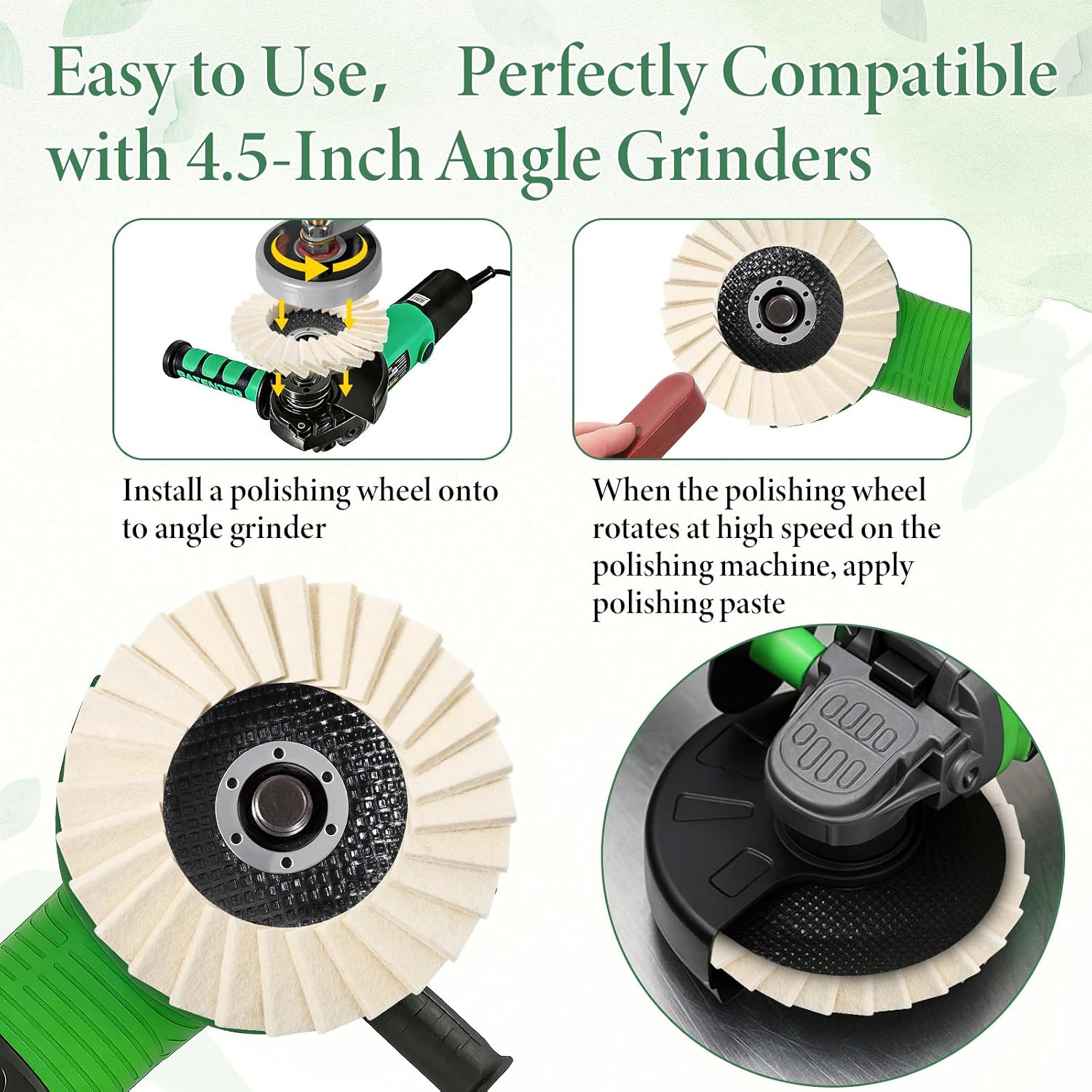 12 Pcs Wool Polishing Wheel Disc and Polishing Compounds Kit, Thicken Arbor Buffing Wheel 3 Buffing Compound 4-1/2" x 7/8" Felt Flap Disc for Angle Grinder Multi Surface Metal Wood Automotive