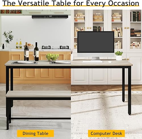 Miniatura 5 de Rovibek Juego de 4 sillas de mesa de comedor, mesa de cocina moderna que ahorra espacio con 2 bancos y patas ajustables, mesa de desayuno, estilo